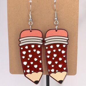 Teacher Pencil Design Dangle Earrings Cute School Style Acrylic
